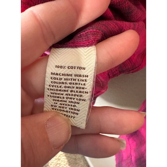 Sonoma Womens Pink Black Plaid Shirt Large long sleeve collared cotton button up - Picture 4 of 6